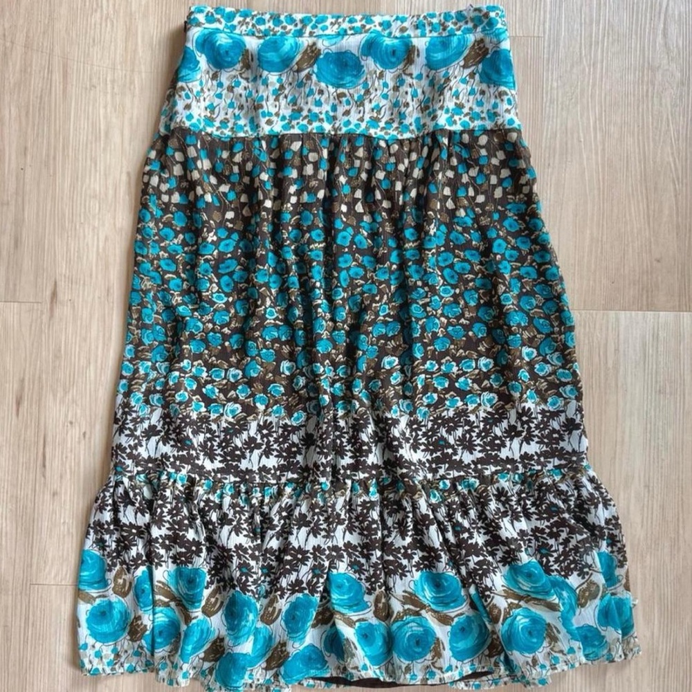 Vintage Y2K Midi Skirt XS Boho Flowy Floral Patchwork Hippie Retro Free People